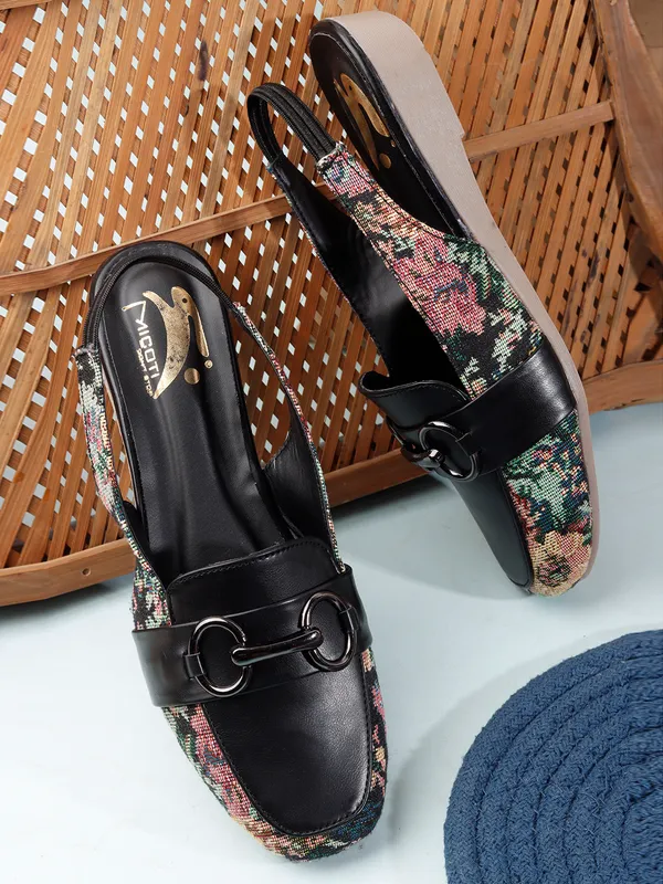 Black_Floral_Pvc_Synthetic_Slingback_Wedge_Loafers_For_Women