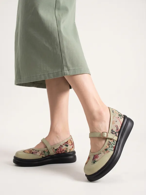Black_And_Olive_Green_Textile_Bow_Detail_Wedge_Mules_And_Canvas_Floral_Mary_Jane_Platform_Shoes_For_Women