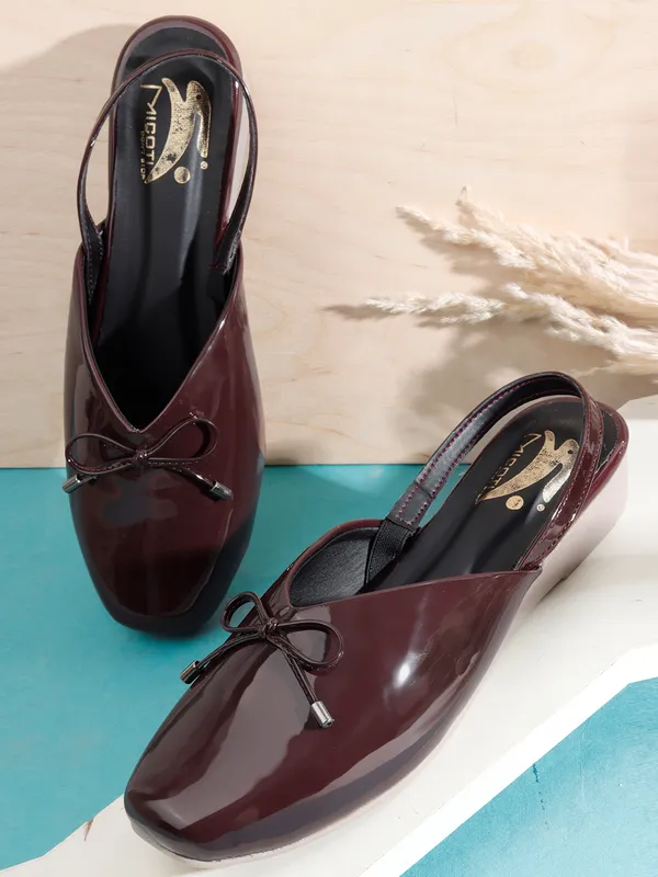 Maroon_Synthetic_Glossy_Bow_Slingback_Wedge_Flats_For_Women