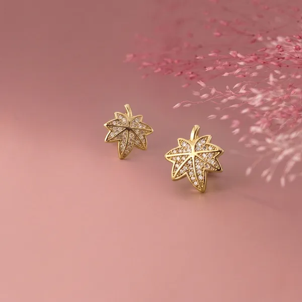 Mak_Luxe_925_SILVER_Sterling_Silver_Maple_Leaf_Diamond_Stud_Earrings