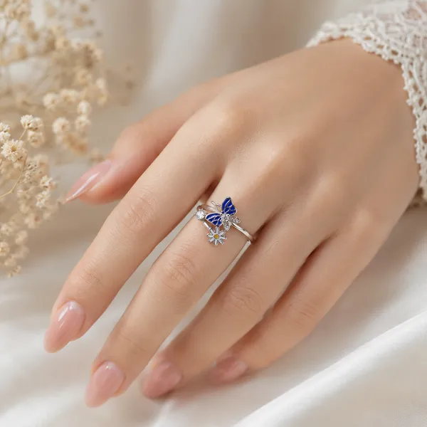 Mak_Luxe_925_Sterling_Silver_Blue_Butterfly_&_Daisy_Sparkle_925_Sterling_Silver_Ring