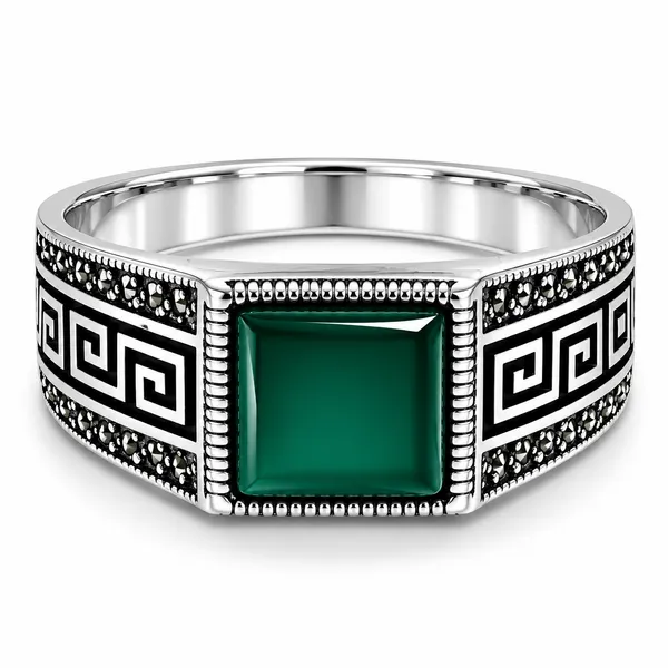 Mak_Luxe_925_Streling_Silver_Royal_Emerald_Greek_Key_Men’s_Statement_Ring