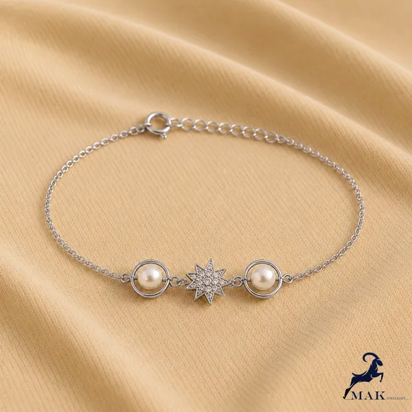 Mak_Luxe_925_Sterling_Silver_Pearl_&_Star_Bracelet_for_Women