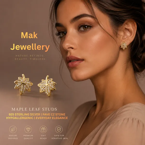 Mak_Luxe_925_SILVER_Sterling_Silver_Maple_Leaf_Diamond_Stud_Earrings