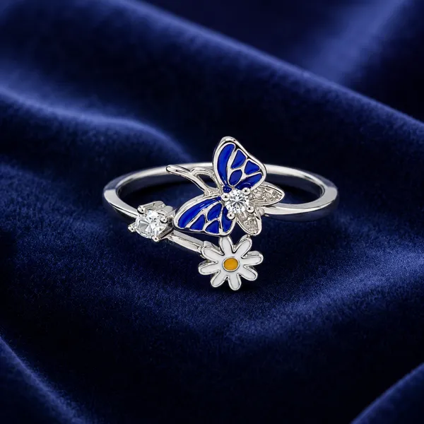 Mak_Luxe_925_Sterling_Silver_Blue_Butterfly_&_Daisy_Sparkle_925_Sterling_Silver_Ring