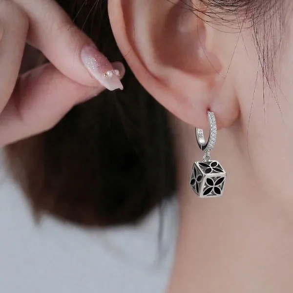 Mak_Luxe_925_Sterling_Silver_Black_Enamel_Floral_Cube_Drop_Earrings_for_Women