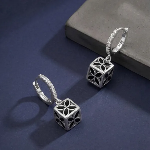 Mak_Luxe_925_Sterling_Silver_Black_Enamel_Floral_Cube_Drop_Earrings_for_Women