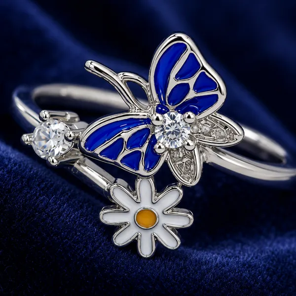 Mak_Luxe_925_Sterling_Silver_Blue_Butterfly_&_Daisy_Sparkle_925_Sterling_Silver_Ring