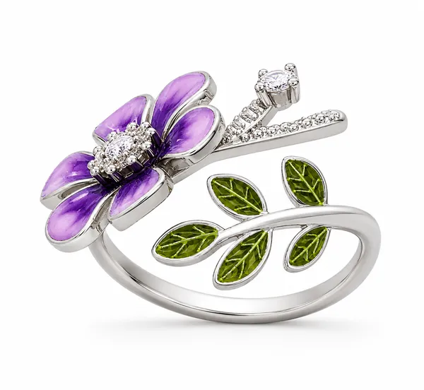 Mak_Luxe_925_Sterling_Silver_Purple_Blossom_&_Rose_Vine_925_Sterling_Silver_Open_Ring