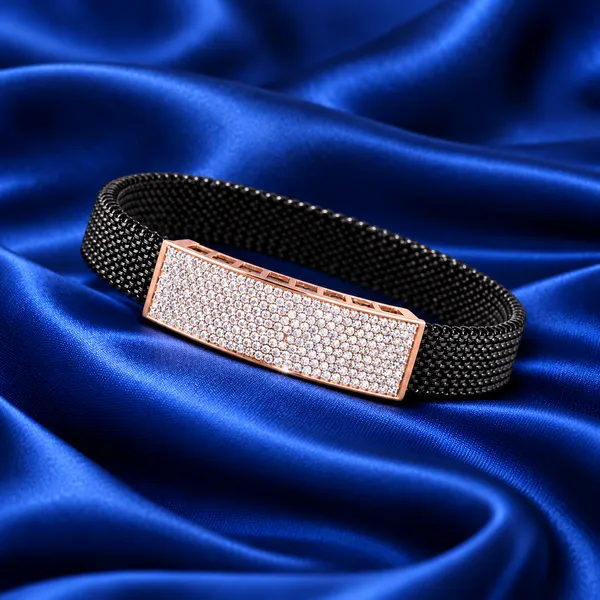 MAK_Luxe_Premium_Men’s_Black_Mesh_Bracelet_with_Rose_Gold_CZ_Diamond_Bar_|_Luxury_Stylish_Bracelet_for_Men