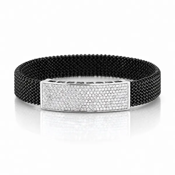 MAK_Luxe_Premium_Men’s_Black_Mesh_Bracelet_with_Silver_CZ_Diamond_Bar_|_Stylish_Luxury_Bracelet_for_Men