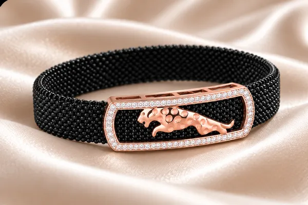 MAK_Luxe_Premium_Men’s_Black_Mesh_Panther_Bracelet_with_Rose_Gold_CZ_Stone_Frame_|_Luxury_Designer_Bracelet_for_Men