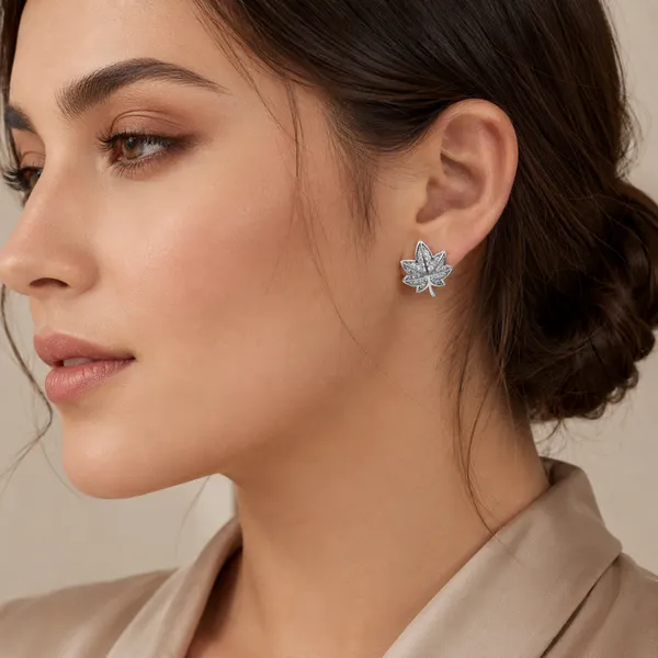 Mak_Luxe_925_SILVER_Sterling_Silver_Maple_Leaf_Diamond_Stud_Earrings