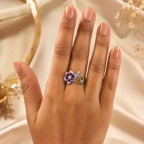 Mak_Luxe_925_Sterling_Silver_Purple_Blossom_&_Rose_Vine_925_Sterling_Silver_Open_Ring