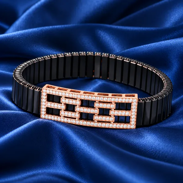 Rose_Gold_Diamond_Plate_Black_Link_Bracelet