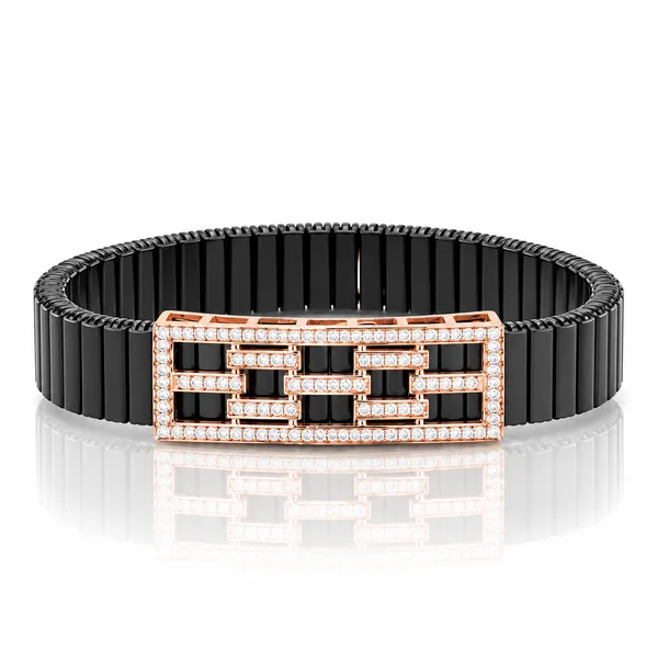 Rose_Gold_Diamond_Plate_Black_Link_Bracelet