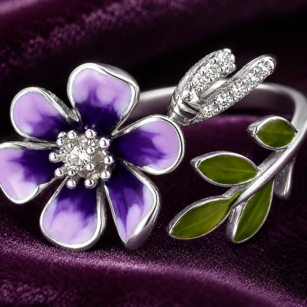 Mak_Luxe_925_Sterling_Silver_Purple_Blossom_&_Rose_Vine_925_Sterling_Silver_Open_Ring