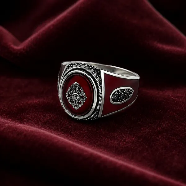 Mak_Luxe_925_Streling_Silver_Royal_Crimson_Crest_Men’s_Statement_Ring