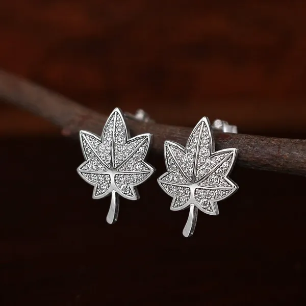 Mak_Luxe_925_SILVER_Sterling_Silver_Maple_Leaf_Diamond_Stud_Earrings