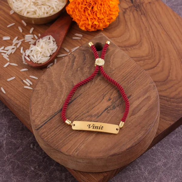 Elegant_Marron_Thread_Rakhi_With_Name