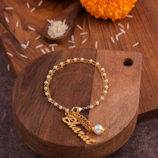 Customized_Rakhi_With_White_Pearl_Beads