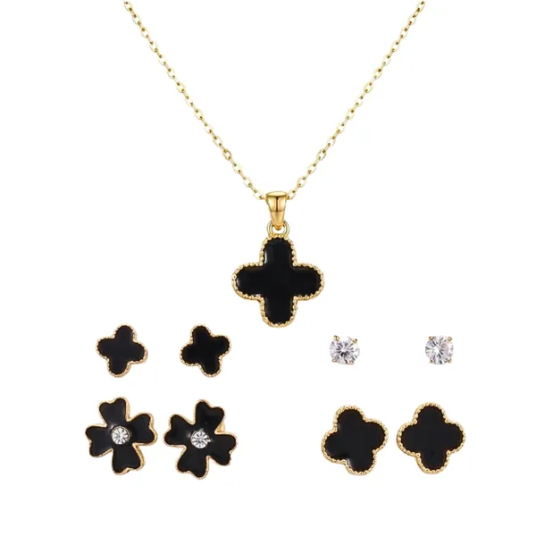 Black_Clover_Pendant_Necklace_And_Stud_Earrings_Set_For_Women