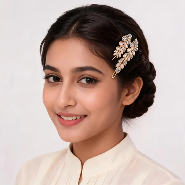 Gold_Tone_Alloy_Leaf_Embellished_Hair_Pin_For_Women