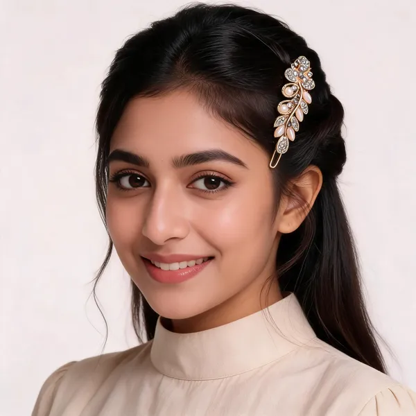 Gold_Tone_Alloy_Leaf_Embellished_Hair_Pin_For_Women