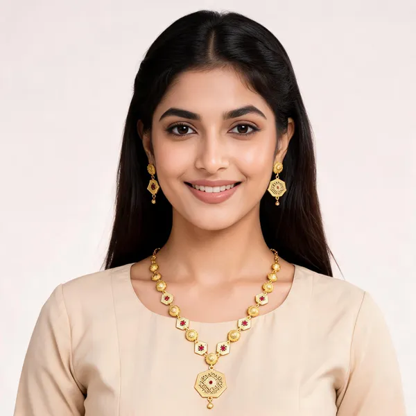 Gold_Tone_Alloy_Traditional_Necklace_And_Earrings_Set_For_Women