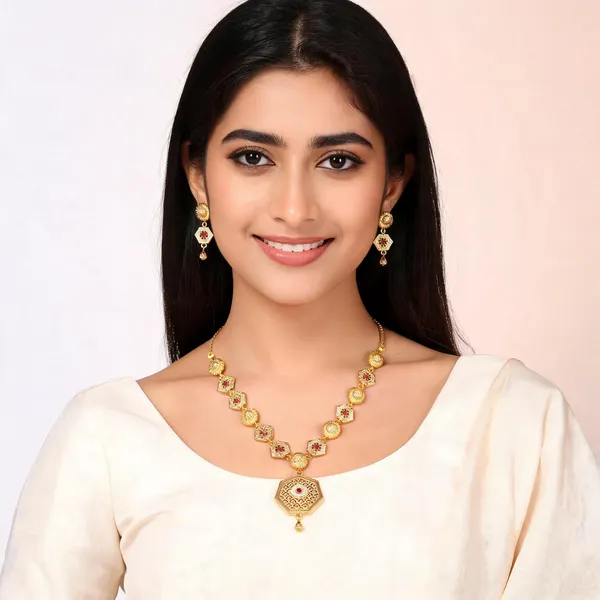 Gold_Tone_Alloy_Traditional_Necklace_And_Earrings_Set_For_Women