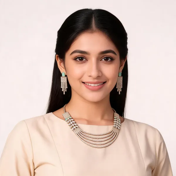 Silver_Tone_Alloy_Layered_Necklace_And_Earring_Set_For_Women