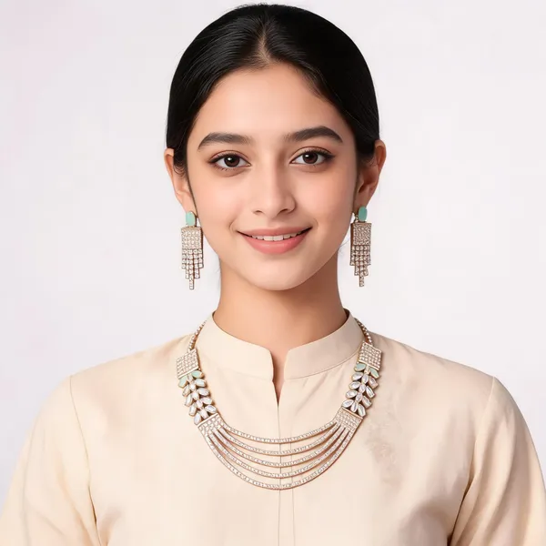 Silver_Tone_Alloy_Layered_Necklace_And_Earring_Set_For_Women