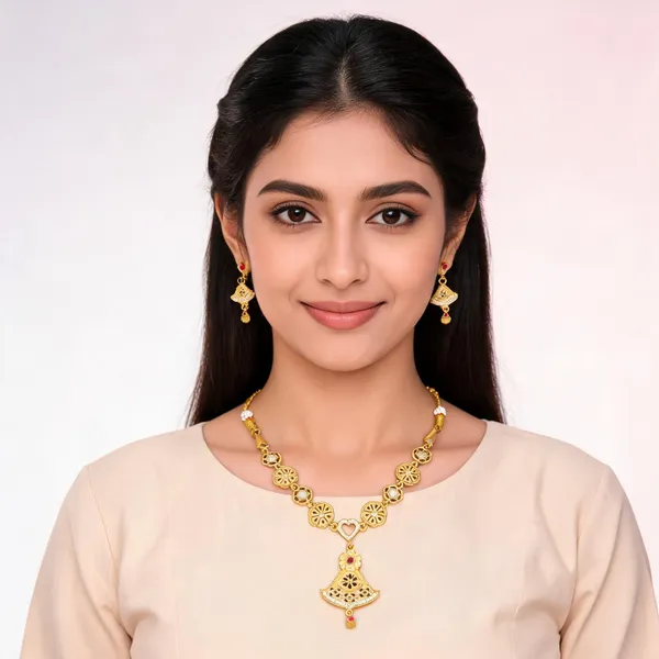 Gold_Tone_Alloy_Necklace_And_Earrings_Set_For_Women