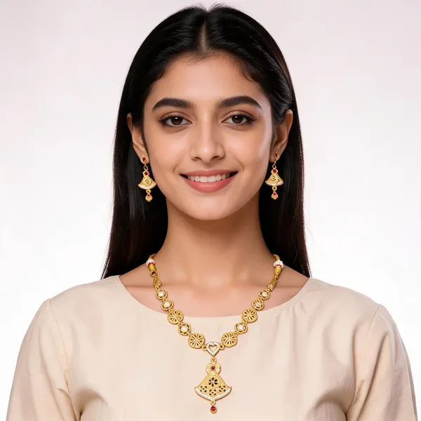 Gold_Tone_Alloy_Necklace_And_Earrings_Set_For_Women