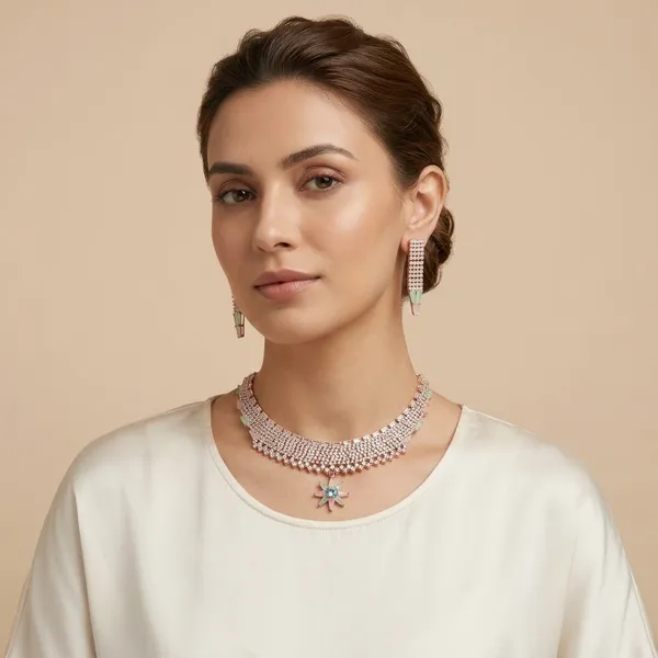 Multicolor_Alloy_Beaded_Choker_Necklace_Set_For_Women