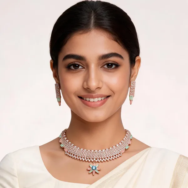 Multicolor_Alloy_Beaded_Choker_Necklace_Set_For_Women