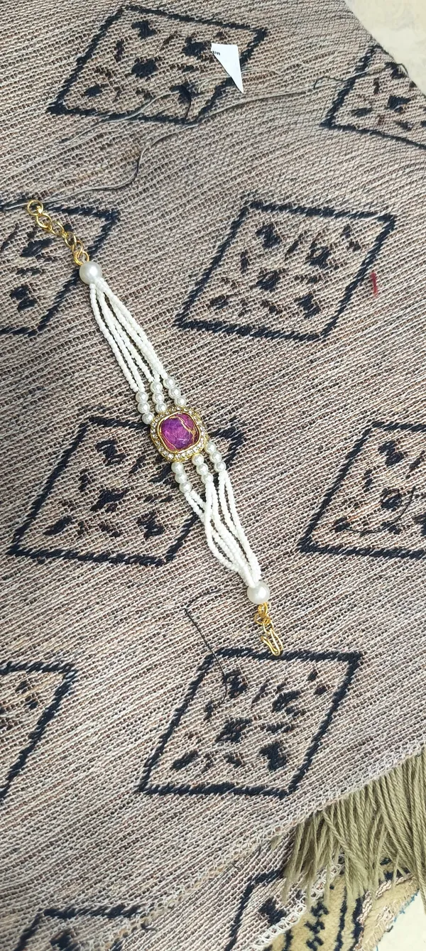 White_Alloy_Beaded_Purple_Stone_Bracelet_For_Women