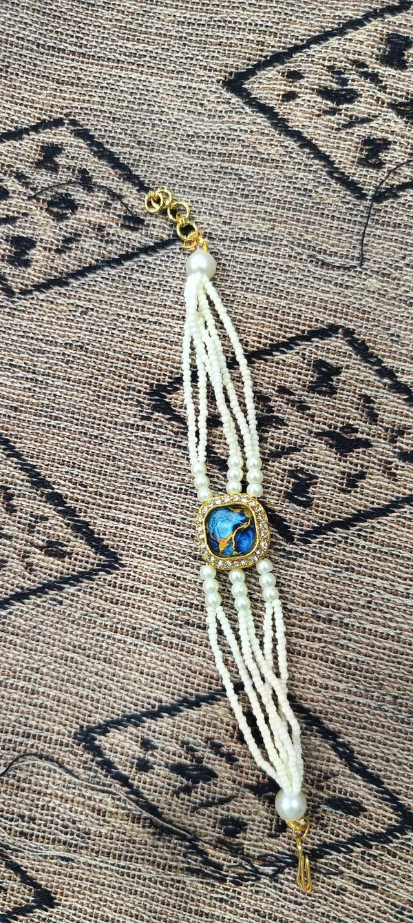 White_Blue_Beaded_Alloy_Accent_Bracelet_For_Women