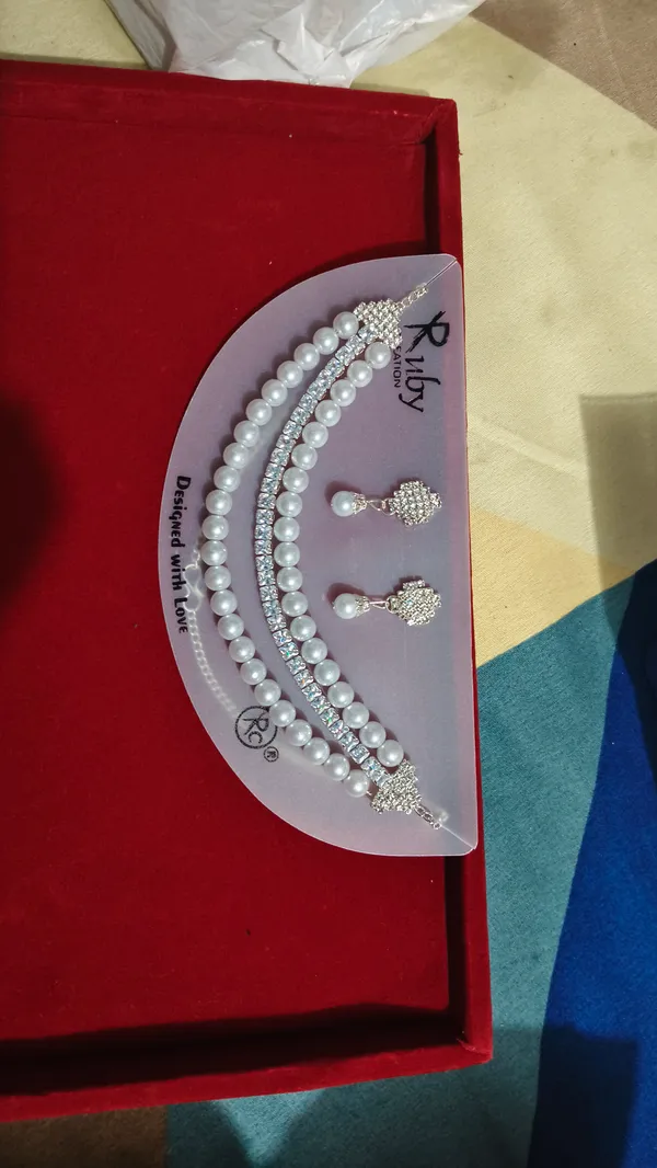 White_Pearl_Alloy_Necklace_And_Earrings_Set_For_Women