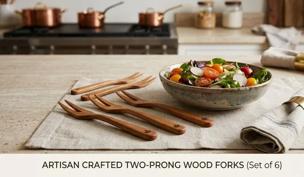 Teak_Wood_2-Prong_Appetizer_Fork_Set_Of_6