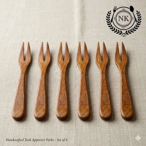 Teak_Wood_2-Prong_Appetizer_Fork_Set_Of_6