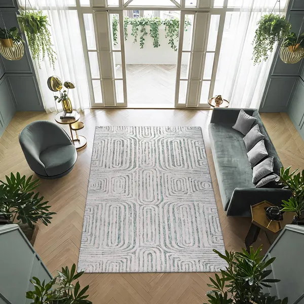 White_&_Charcoal_95%_Wool,_5%_Cotton_Rug_For_Indoor
