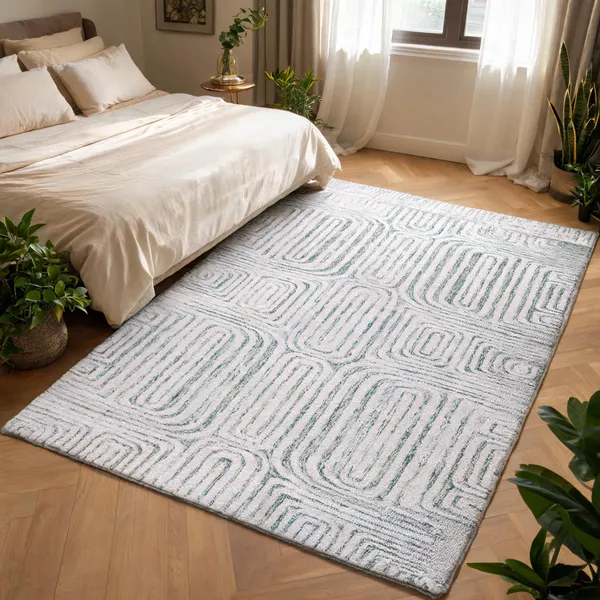 White_&_Charcoal_95%_Wool,_5%_Cotton_Rug_For_Indoor