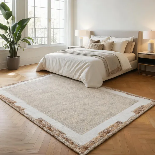 Beige_&_Brown_95%_Wool,_5%_Cotton_Rug_For_Indoor