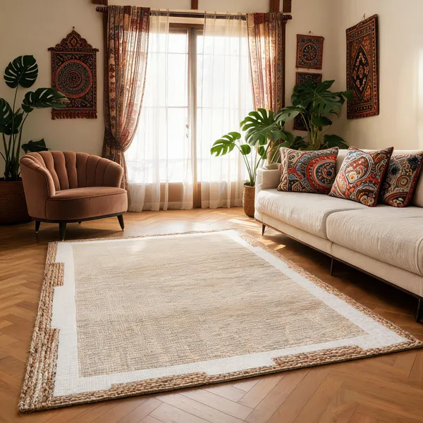 Beige_&_Brown_95%_Wool,_5%_Cotton_Rug_For_Indoor