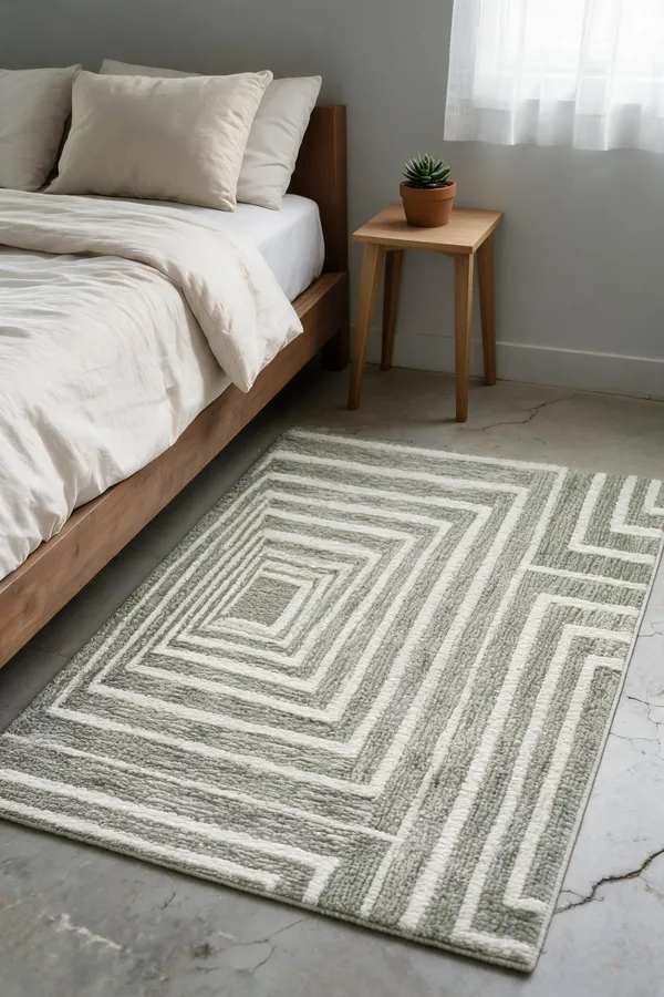 Green_&_White_95%_Wool,_5%_Cotton_Rug_For_Indoor