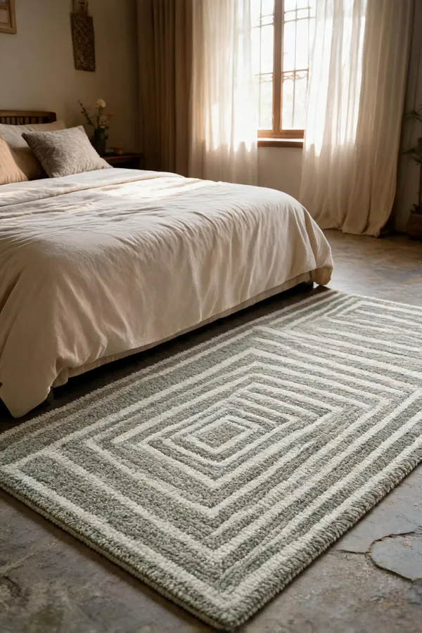 Green_&_White_95%_Wool,_5%_Cotton_Rug_For_Indoor