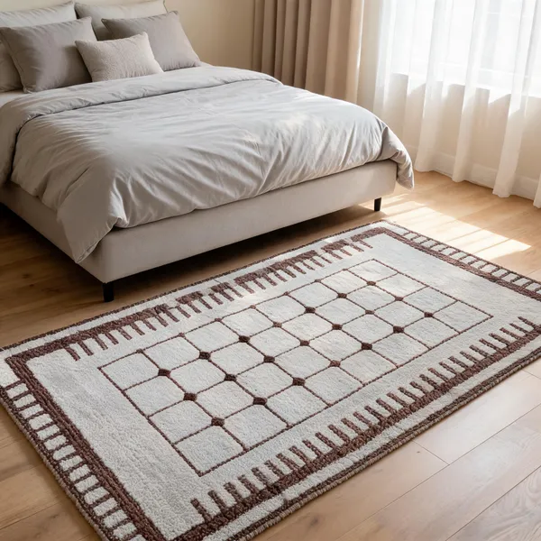 Cream_&_Brown_95%_Wool,_5%_Cotton_Rug_For_Indoor