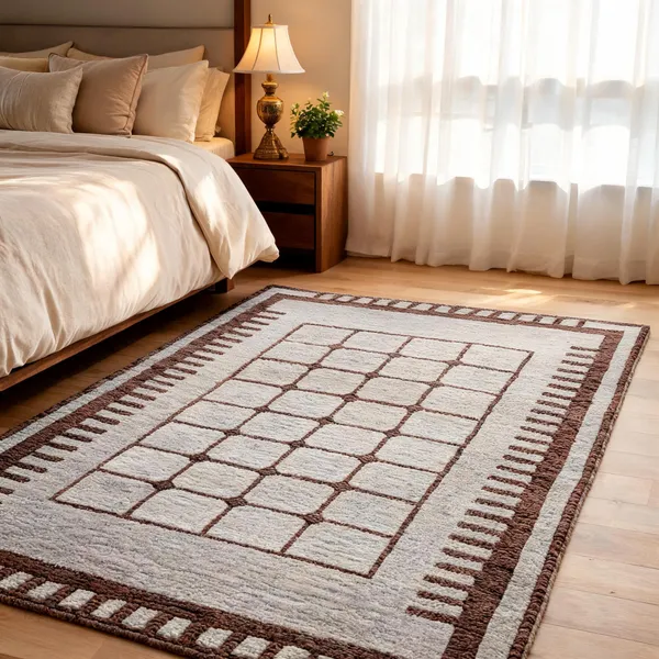 Cream_&_Brown_95%_Wool,_5%_Cotton_Rug_For_Indoor