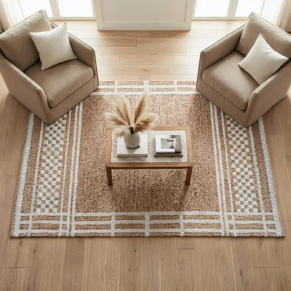 Beige_&_White_95%_Wool,_5%_Cotton_Rug_For_Indoor